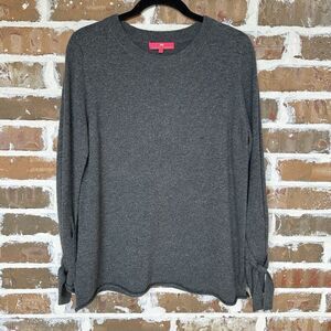 Elaine Turner Sweater Women's Large 100% Cashmere Knit Gray Tie Bell Sleeve